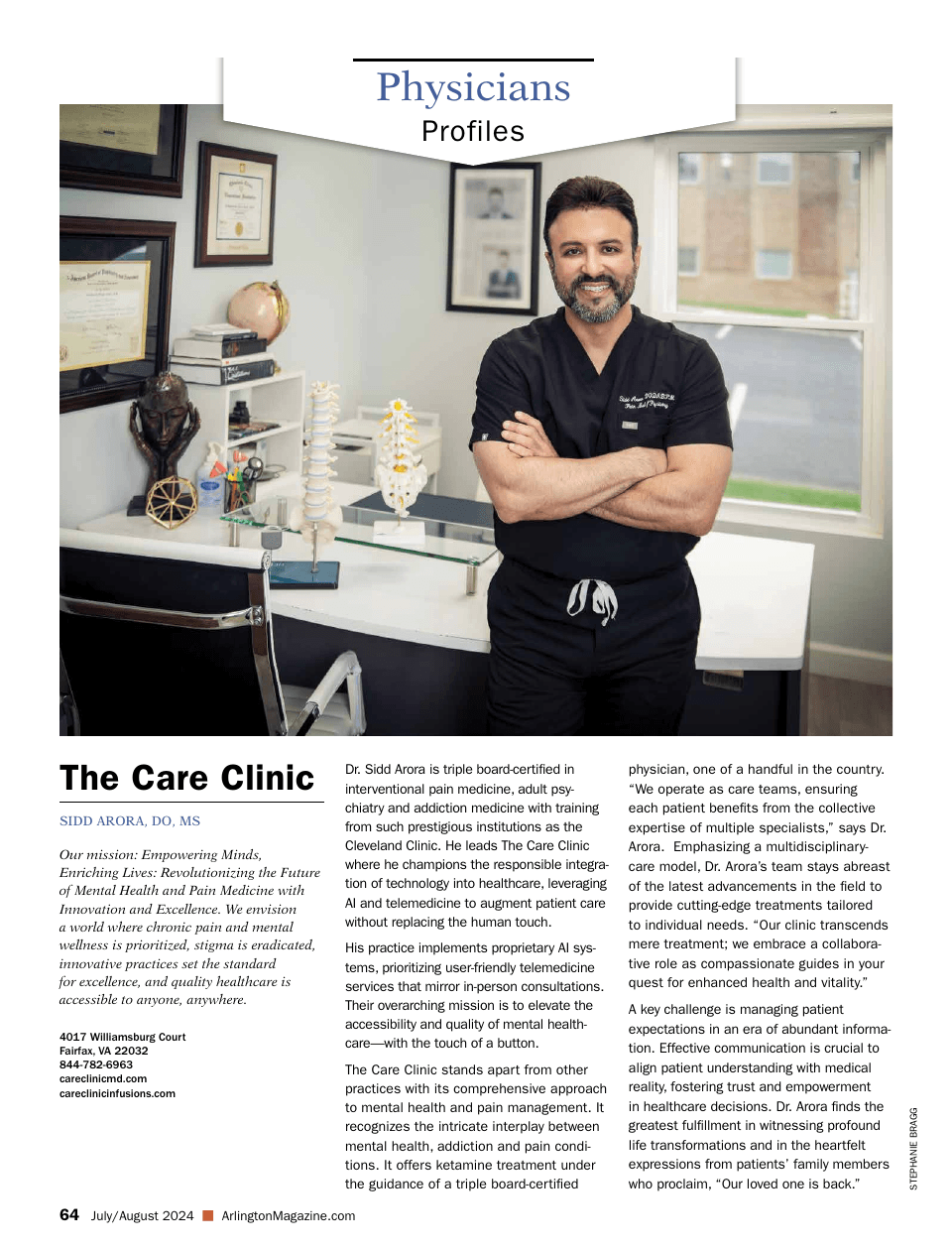 Arlington Magazine Physician Profiles featuring Dr. Siddharth Arora