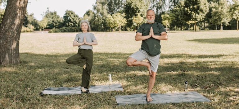 People practicing yoga.